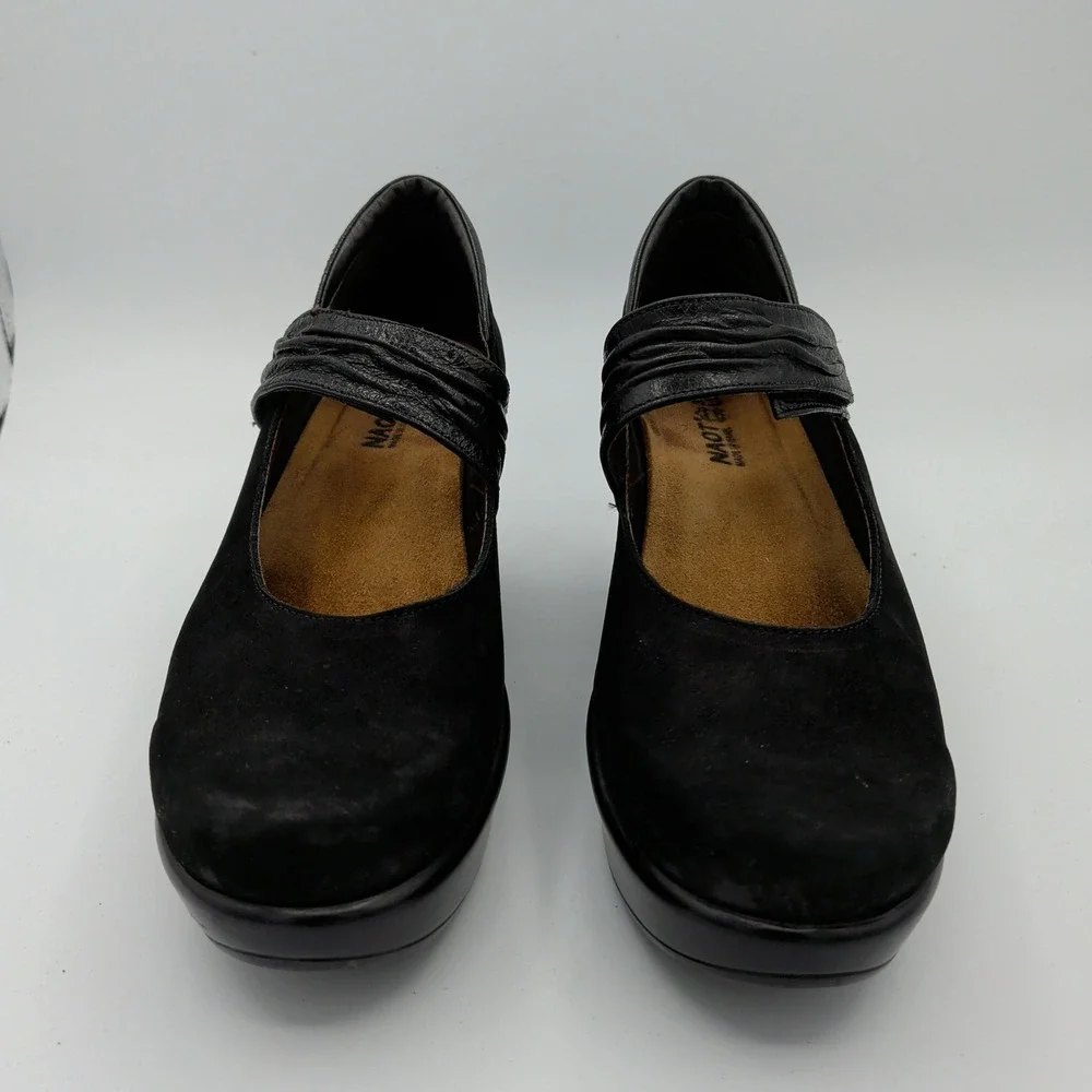 Naot Black Suede Leather Mary Jane Wedge Shoes Womens 38 7 Comfort Casual Office